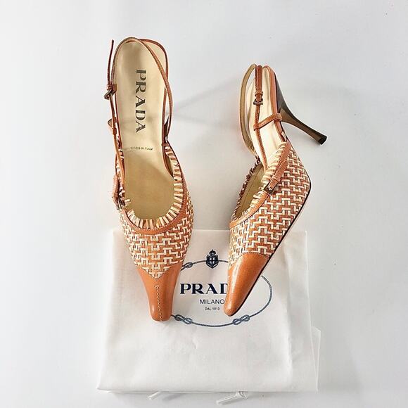 NEW Vintage Prada Fringe and Buckle Detail Slingback Pointed Toe Pumps 38 - Picture 2 of 8